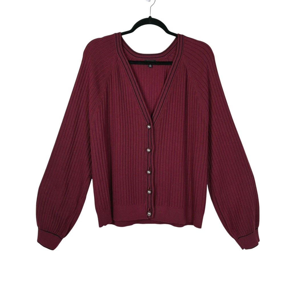 Talbots Womens Thick Knit Preppy Cardigan Size XL Burgundy Old Money Academia
